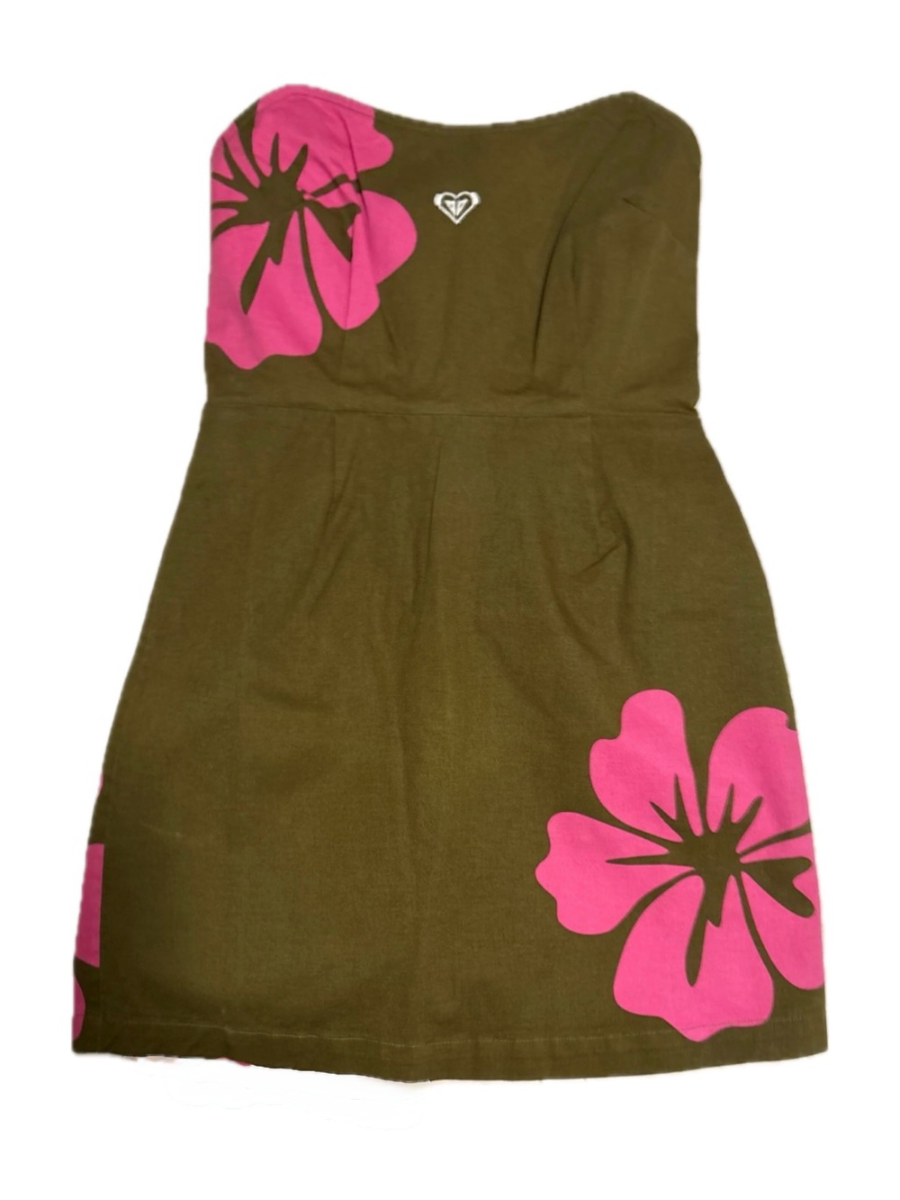 Roxy Olive Green Mini Dress with Pink Floral Prints